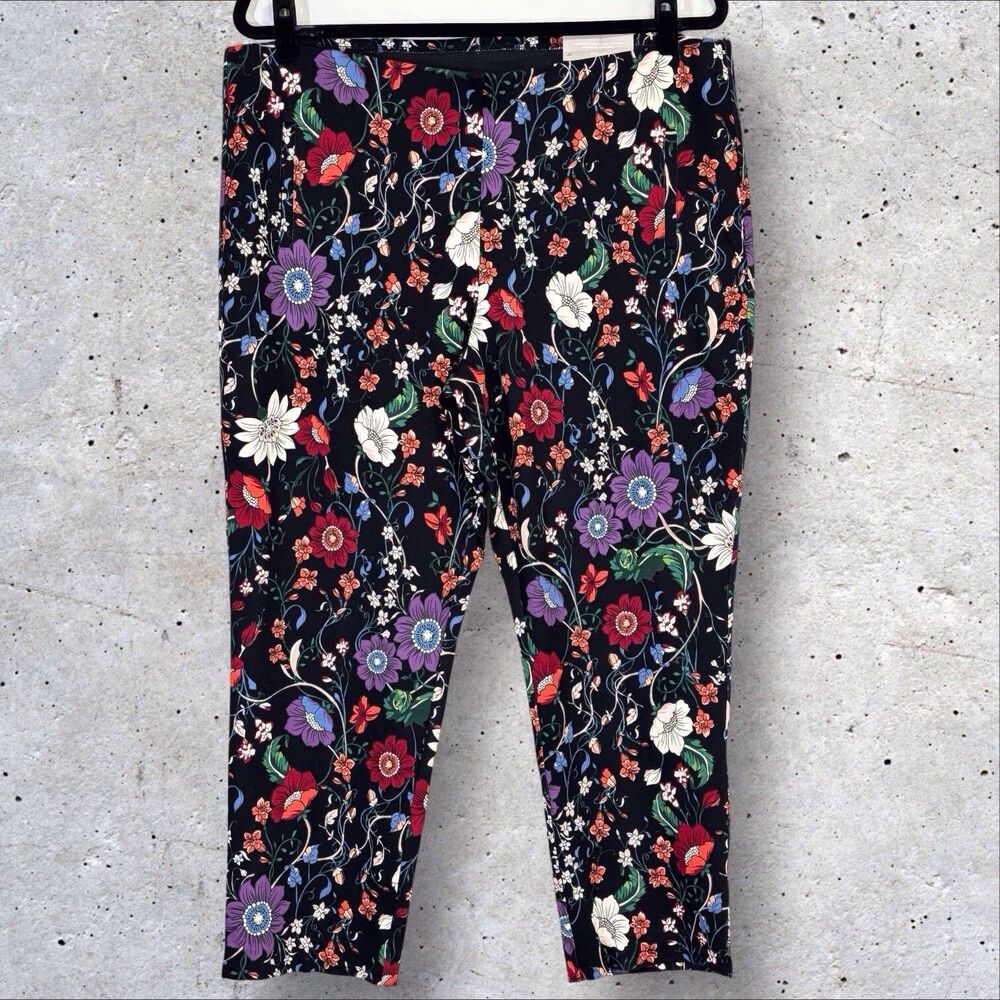Chicos So Slimming Ankle Pants Juliet Dark Floral Frenzy Size 4 US 20 NWT